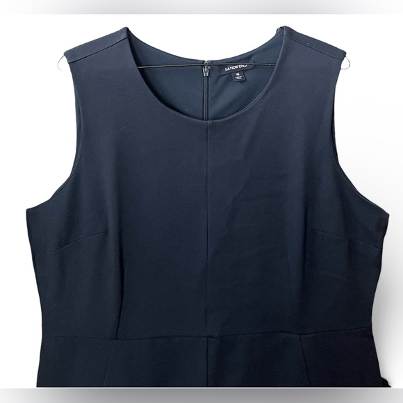 Lands’ End Navy Sleeveless Sheath Dress Size 16 Career Work Office Pockets - Picture 3 of 7